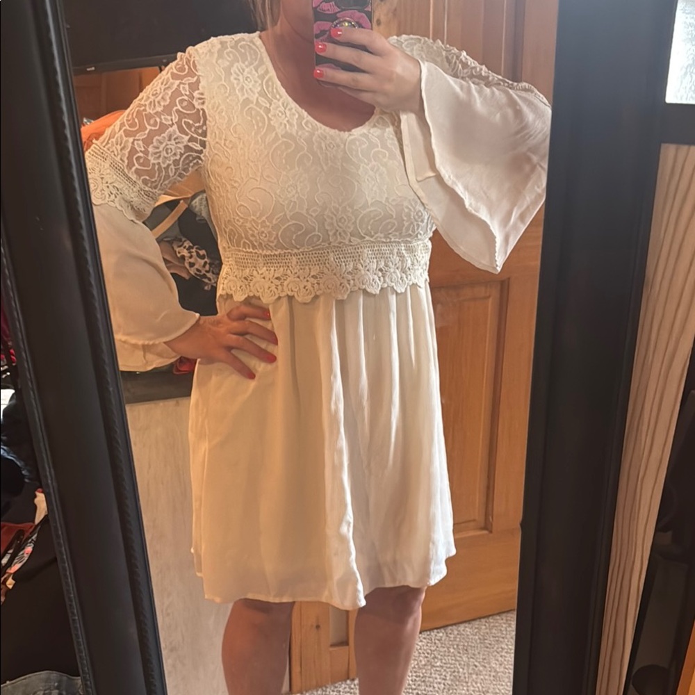 Zanzea Cream Scoop Neck Bell Sleeve Sundress